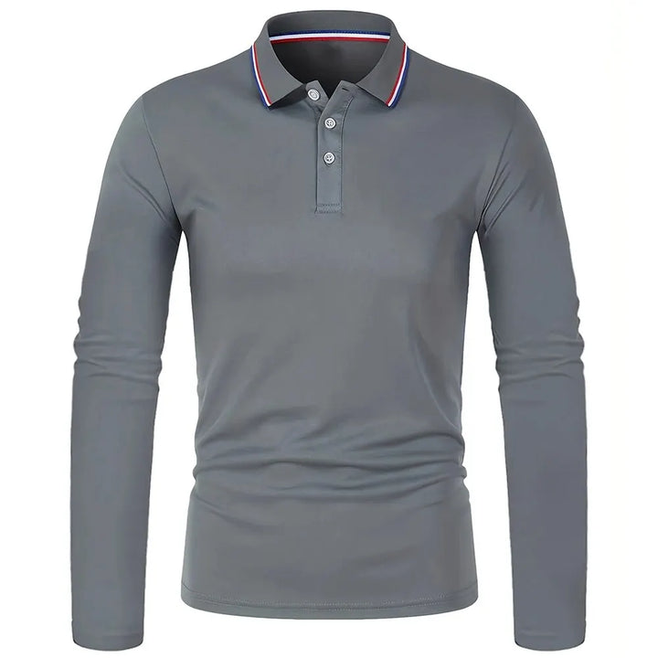Herren Langarm-Poloshirt mit Knopfleiste und Kontrastkragen | Valcor Zürich