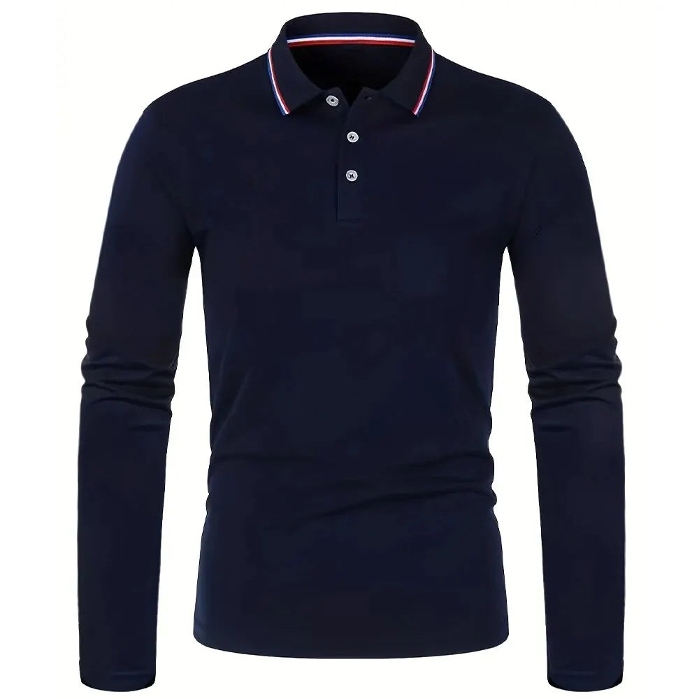 Herren Langarm-Poloshirt mit Knopfleiste und Kontrastkragen | Valcor Zürich