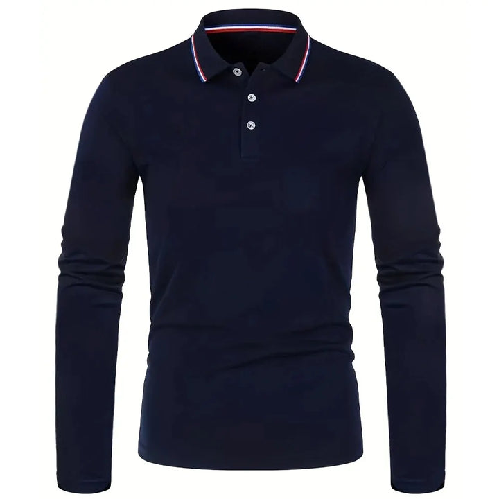 Herren Langarm-Poloshirt mit Knopfleiste und Kontrastkragen | Valcor Zürich