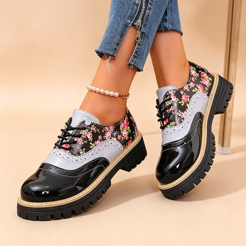 Abigail | Vintage Floral Plateauschnürschuhe