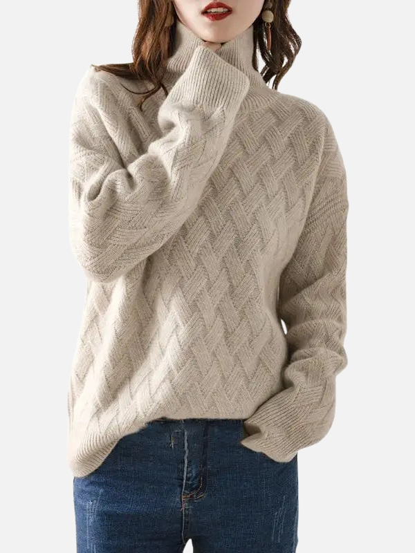 Helle | Strickpullover mit Flechtmuster und Rollkragen