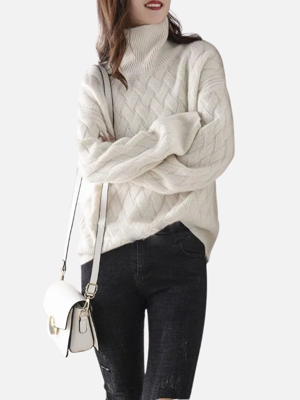 Helle | Strickpullover mit Flechtmuster und Rollkragen