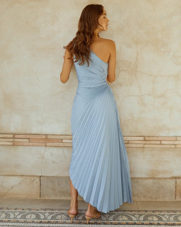 Sylviana - Ein Schulter Falten Midi Kleid