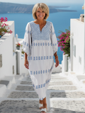 Evadne | V-Ausschnitt Langarm Besticktes Maxikleid