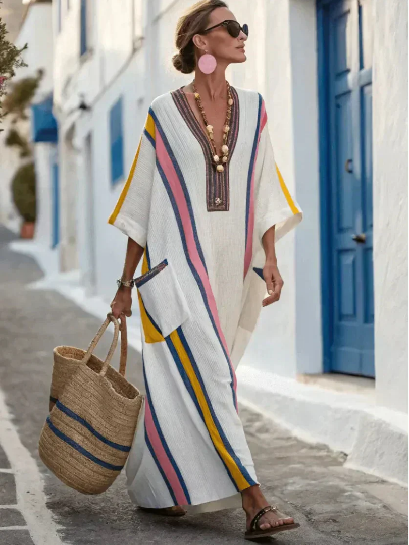 Noemi | V-Ausschnitt Maxi-Kleid mit halben Ärmeln und Taschen