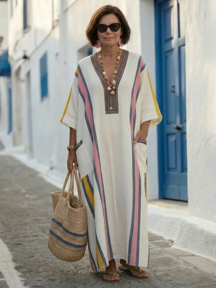 Noemi | V-Ausschnitt Maxi-Kleid mit halben Ärmeln und Taschen
