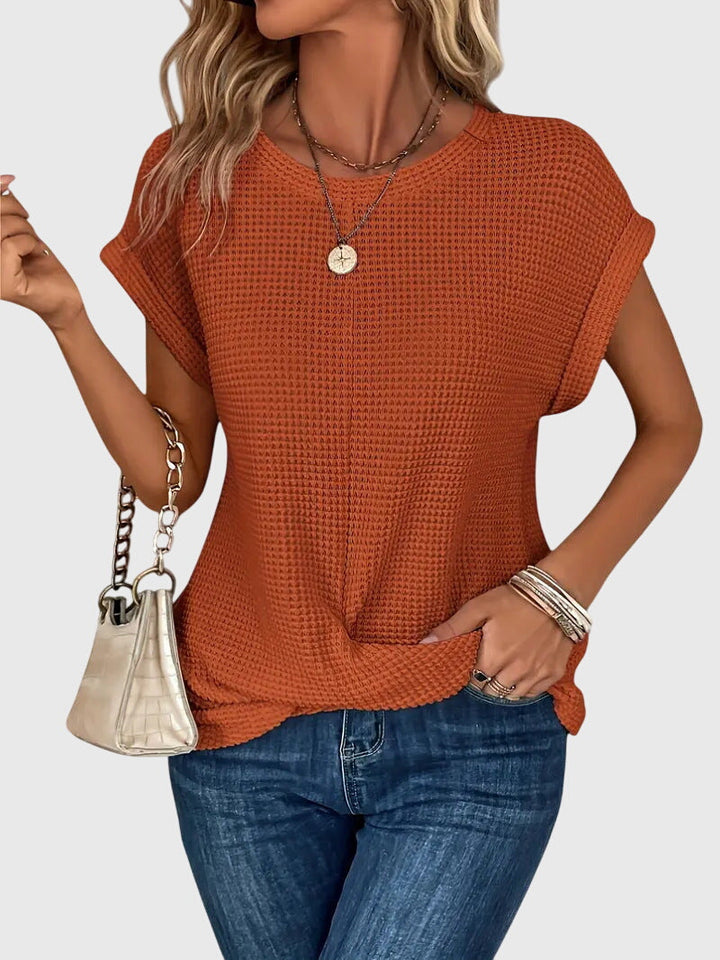 Pia | Waffelstrick Bluse mit Rundhals