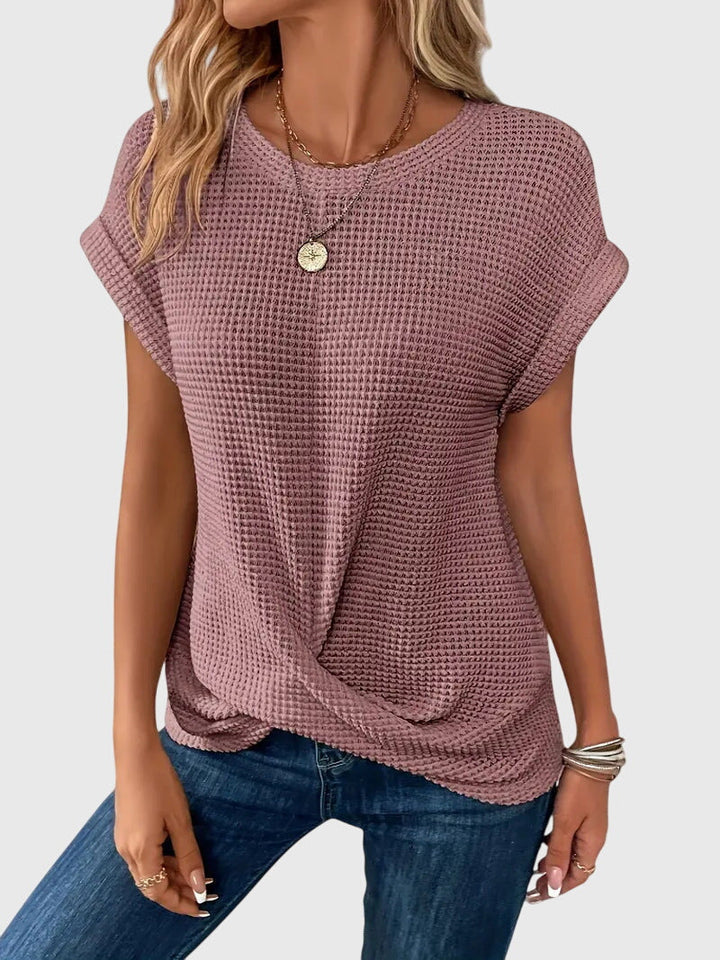 Pia | Waffelstrick Bluse mit Rundhals