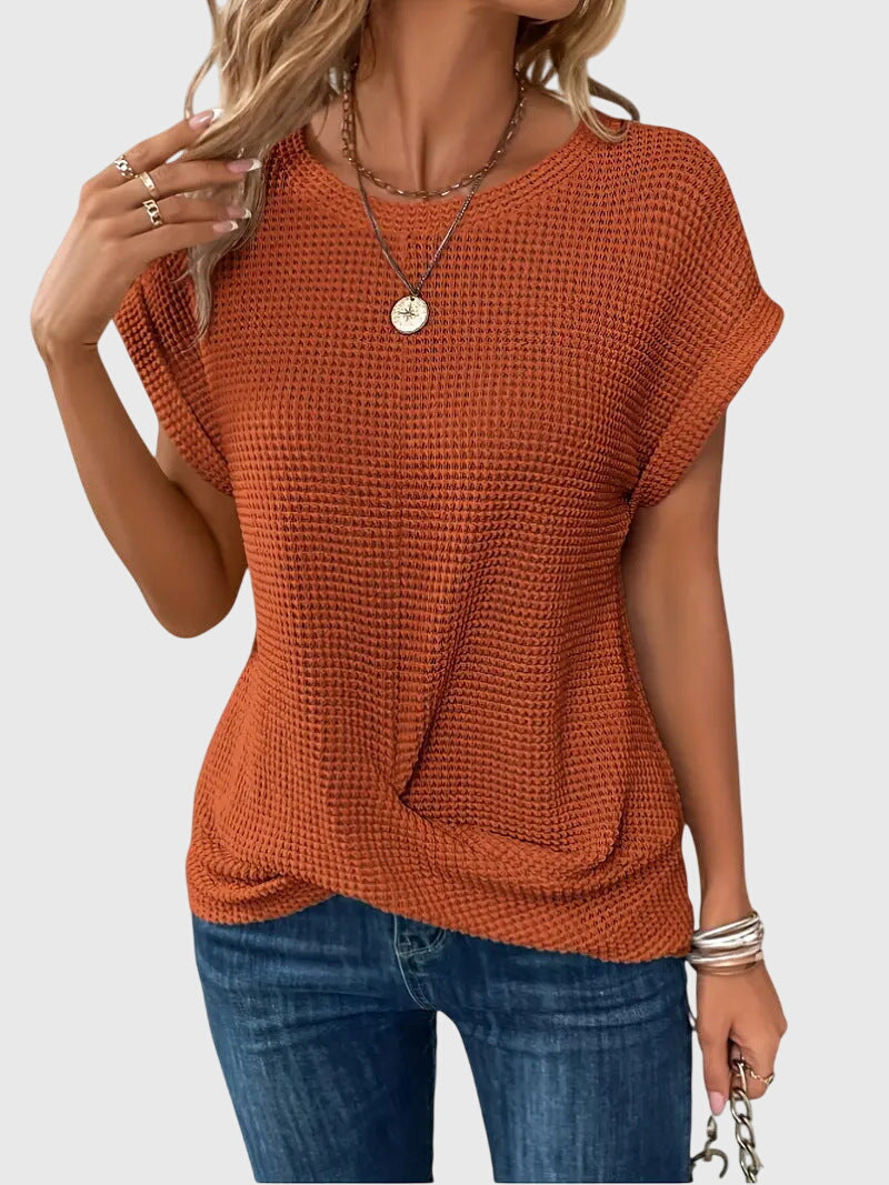 Pia | Waffelstrick Bluse mit Rundhals