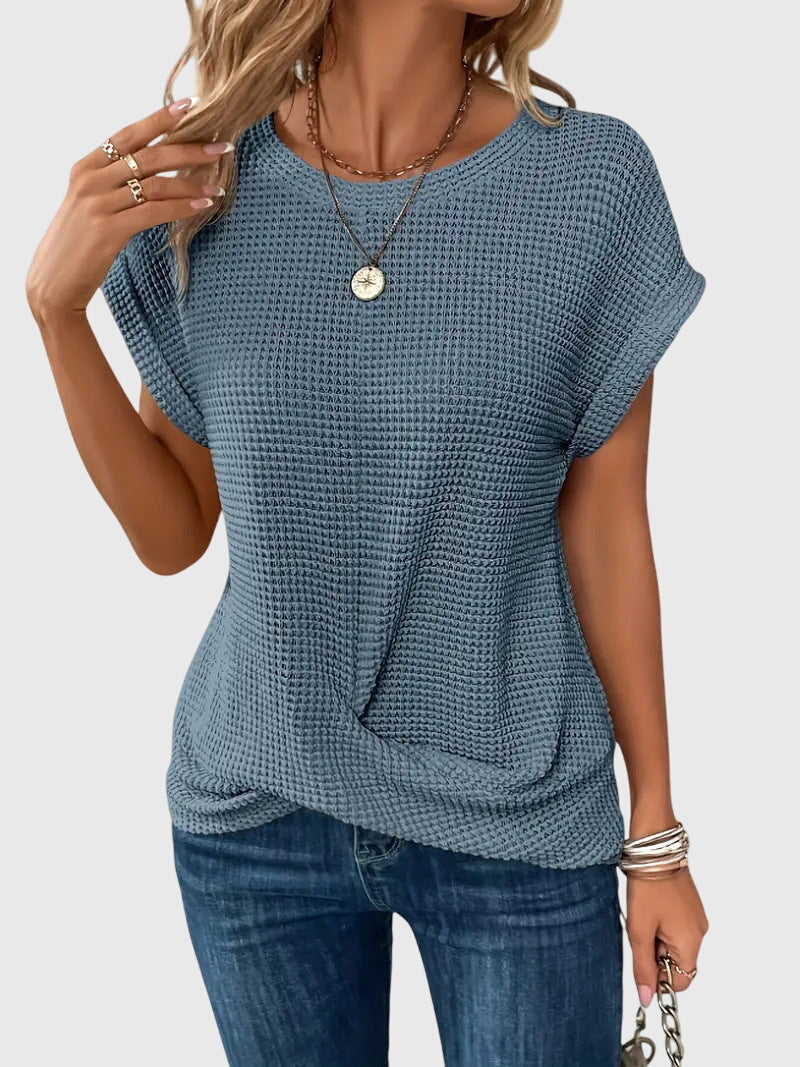 Pia | Waffelstrick Bluse mit Rundhals