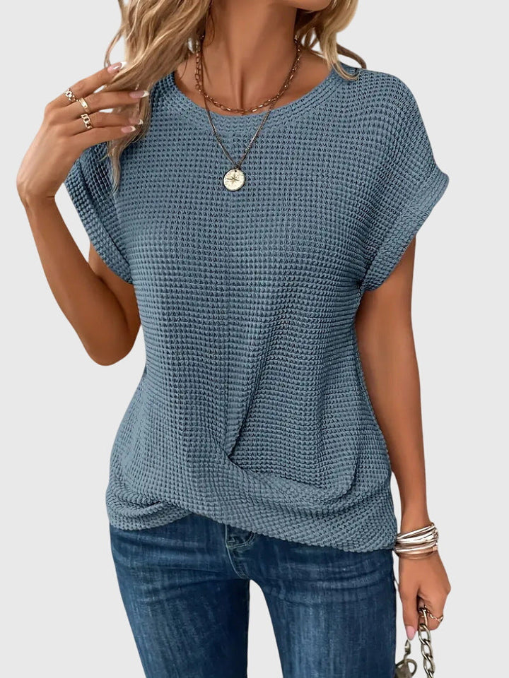 Pia | Waffelstrick Bluse mit Rundhals
