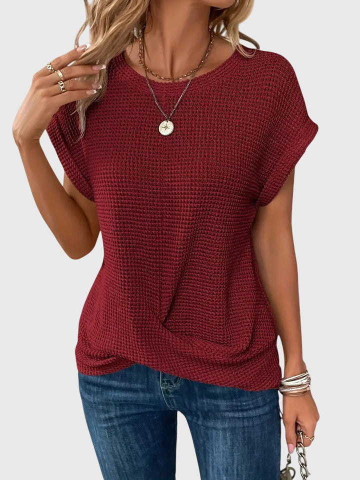 Pia | Waffelstrick Bluse mit Rundhals