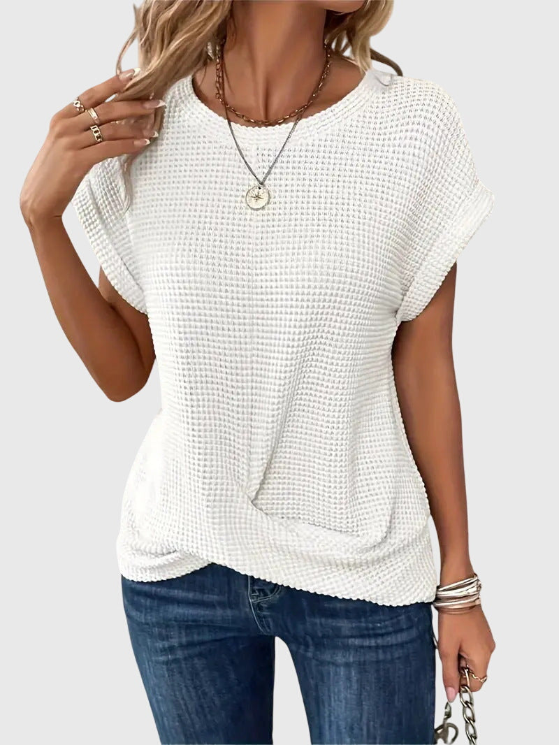 Pia | Waffelstrick Bluse mit Rundhals