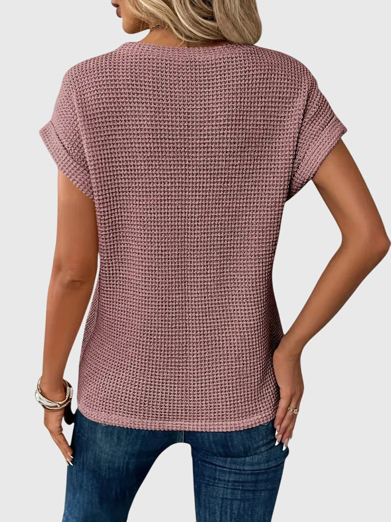 Pia | Waffelstrick Bluse mit Rundhals