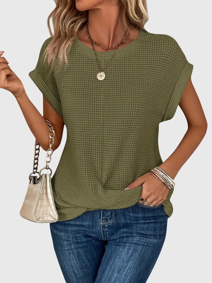 Pia | Waffelstrick Bluse mit Rundhals