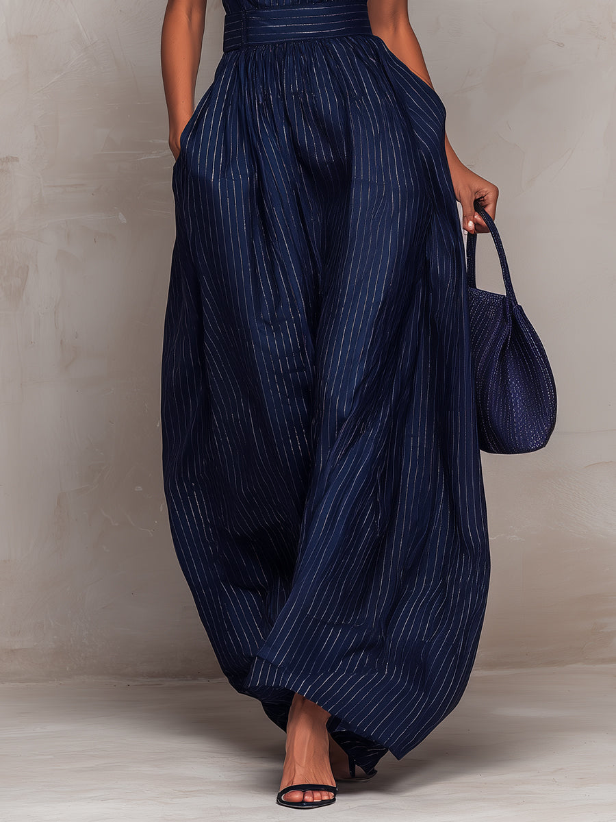 Rana | Dunkelblauer gestreifter Jumpsuit