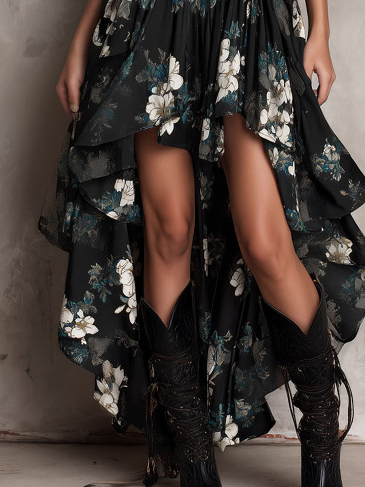 Avelinne - Schwarzes Bohemian Blumenmuster