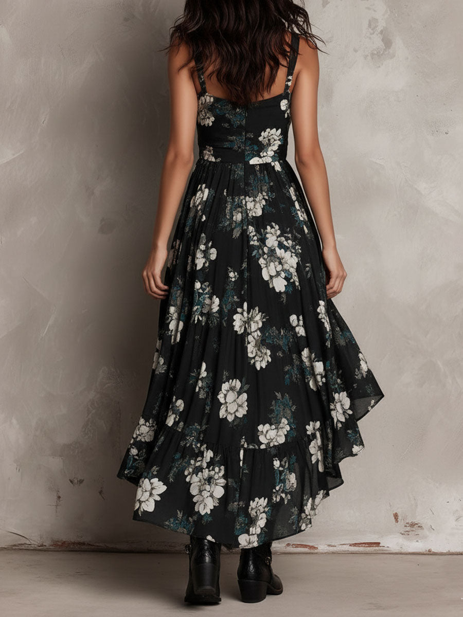 Avelinne - Schwarzes Bohemian Blumenmuster