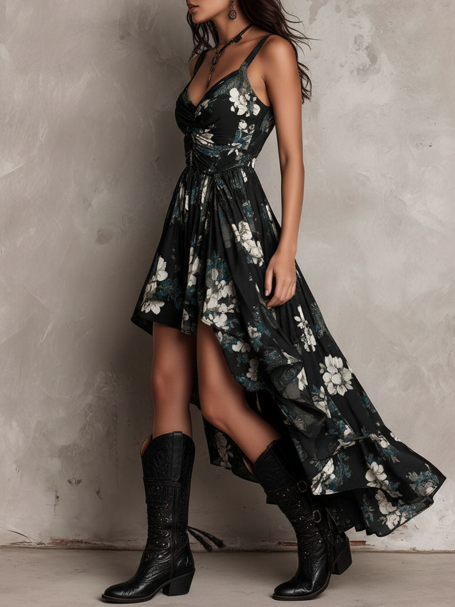 Avelinne - Schwarzes Bohemian Blumenmuster