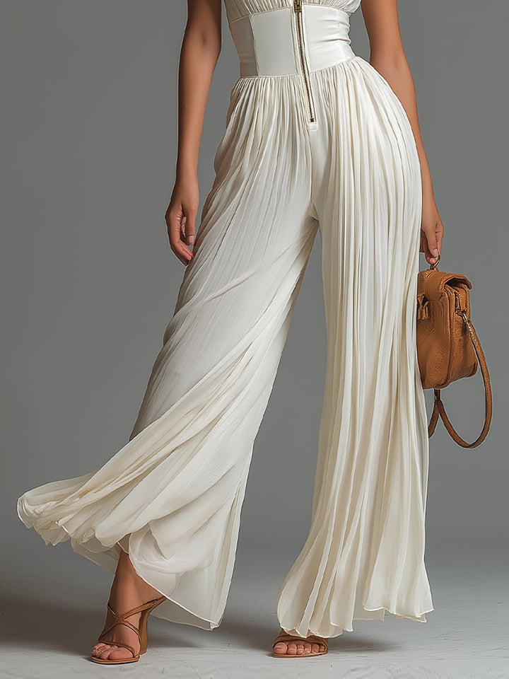 Zsófia Jumpsuit | Plissierter weisser Chiffon-Overall