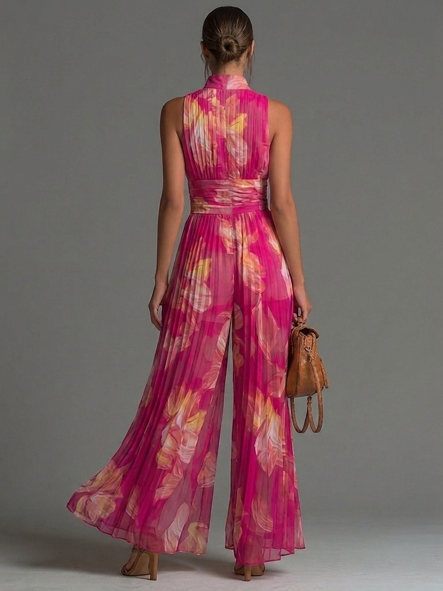 Zsófia Jumpsuit | Plissierter Chiffon-Overall in Rosa