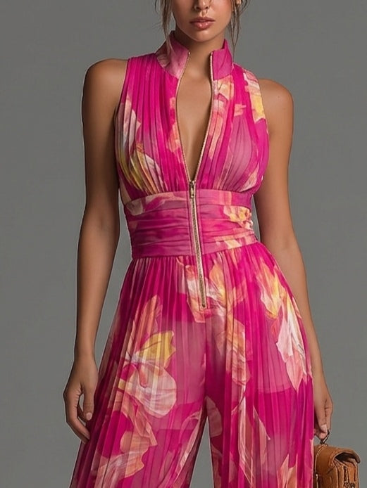 Zsófia Jumpsuit | Plissierter Chiffon-Overall in Rosa