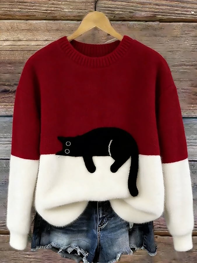 Belinda - Oversized Pullover mit Katzenmotiv