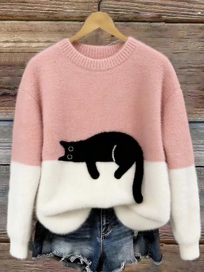 Belinda - Oversized Pullover mit Katzenmotiv