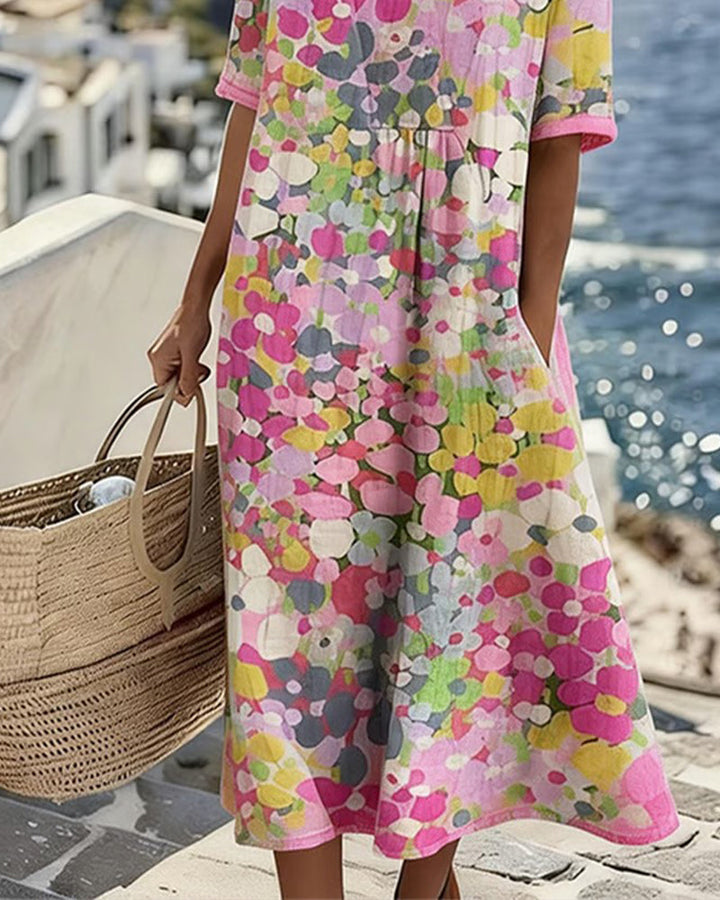 Elena™ - Elegantes Blumenkleid für den Sommer in Midi-Länge