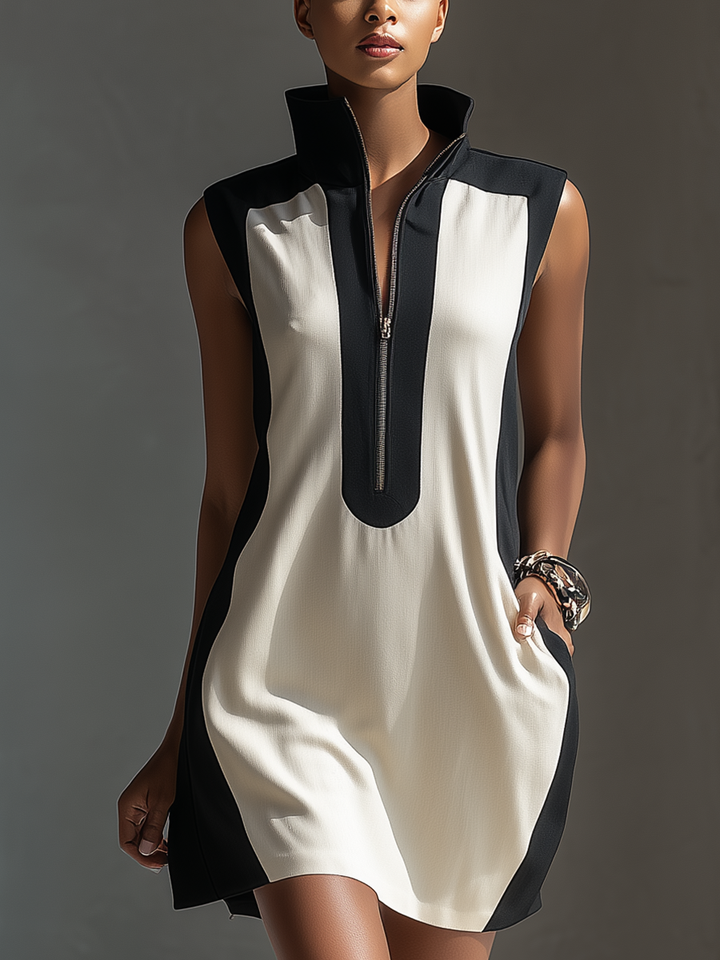 Emily - Schwarz &amp; Weiss Bicolor Mini Kleid