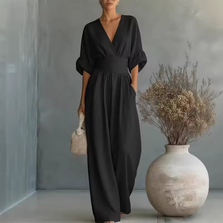 Georgina | Eleganter Jumpsuit mit tiefem V-Ausschnitt und weitem Bein