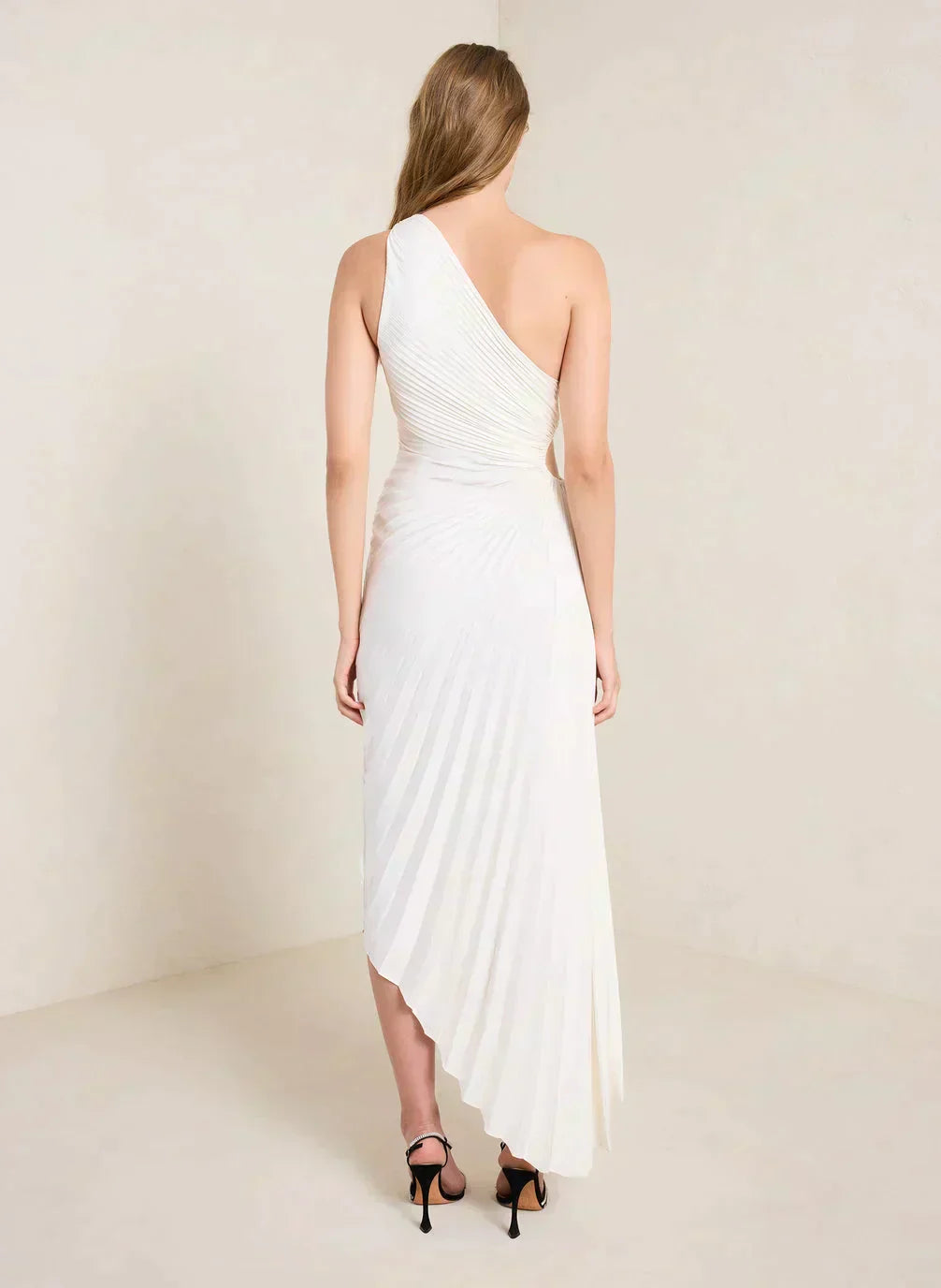 Sylviana - Ein Schulter Falten Midi Kleid