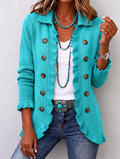 Sylvaine | Türkise Rippstrickjacke mit Volants