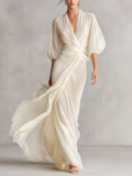 Sefa - Elfenbein Transparente Chiffonkleid