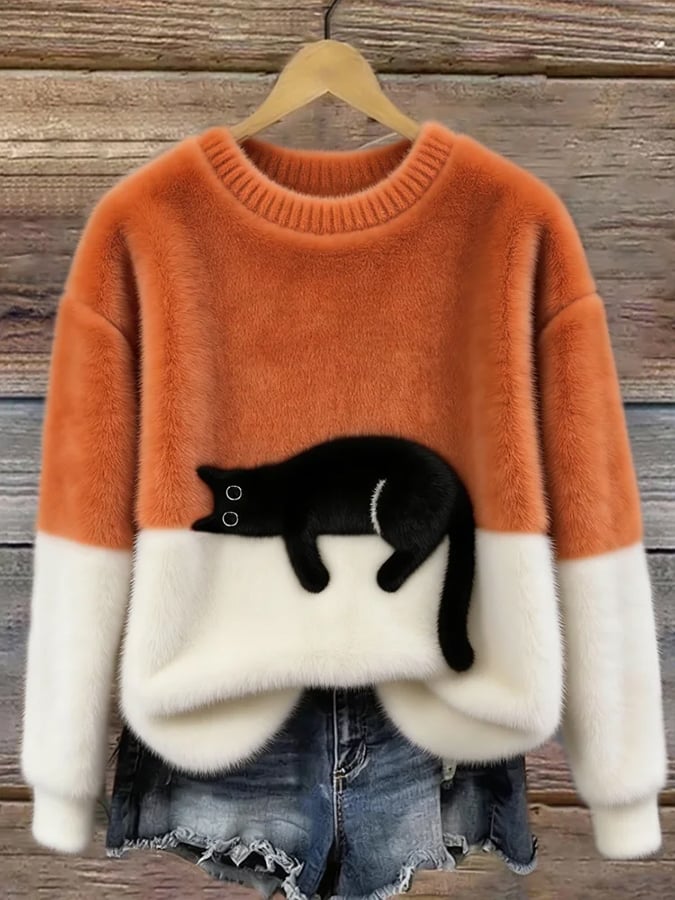 Belinda - Oversized Pullover mit Katzenmotiv