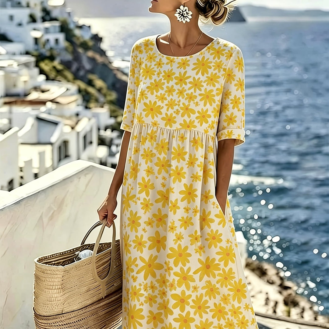 Evelyn™ | Sunshine Bloom Midi Kleid