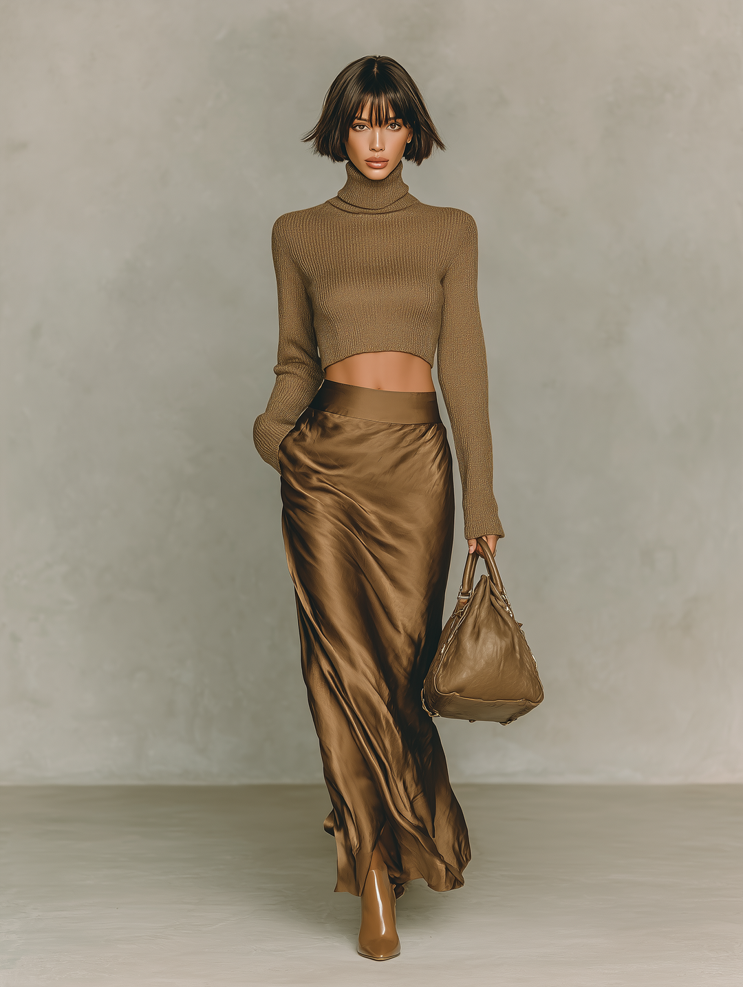 Florenz - Goldbraunes Strick-Turtleneck-Top