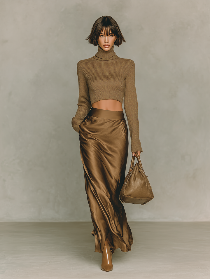 Florenz - Goldbraunes Strick-Turtleneck-Top