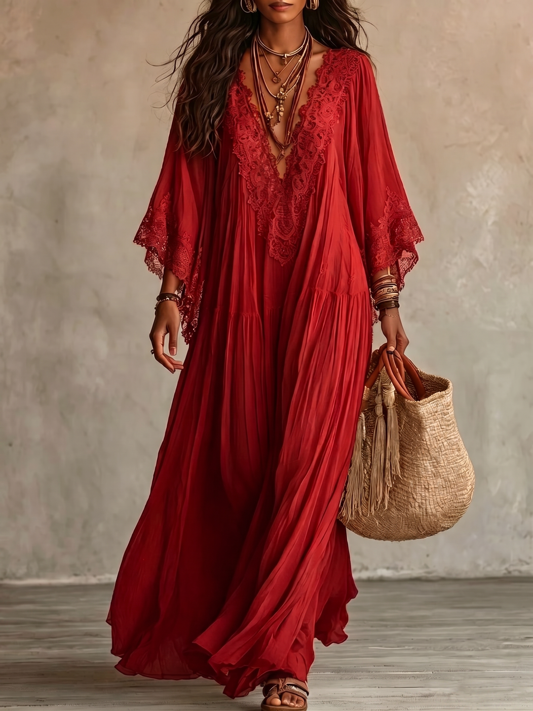 Emeline | Maxikleid Boho mit Weiten Ärmeln und Stickereien