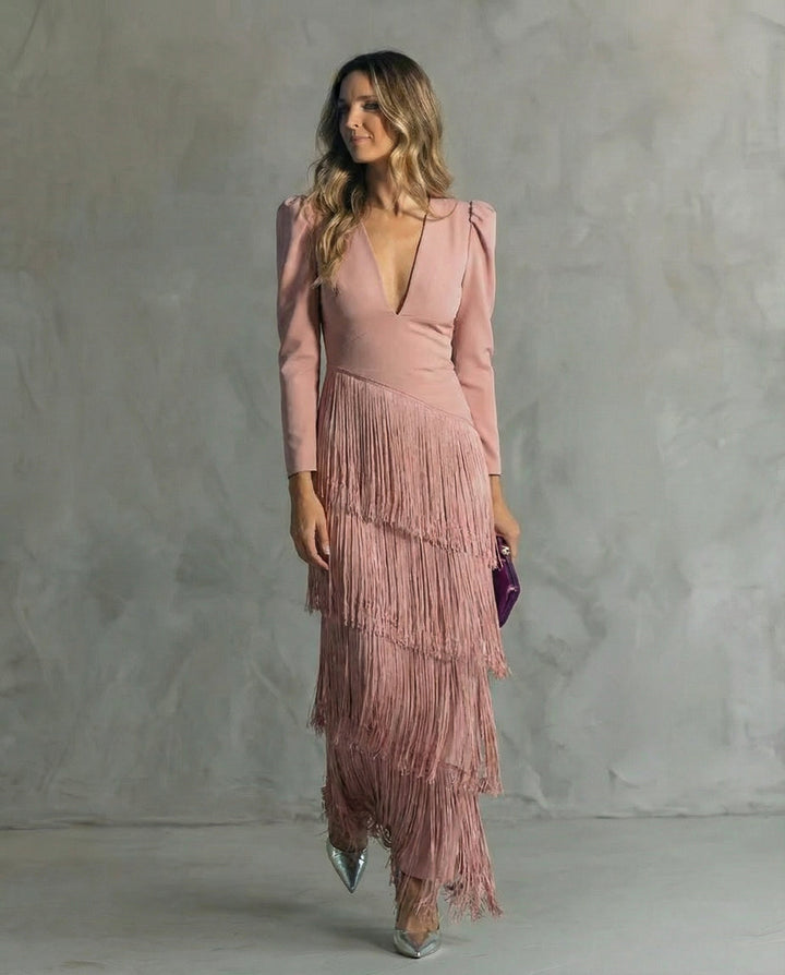Clara | Elegantes Kleid mit Fransenärmeln