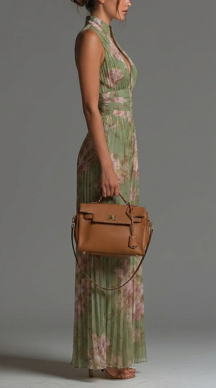 Zsófia Jumpsuit | Plissierter Chiffon-Overall in Grün