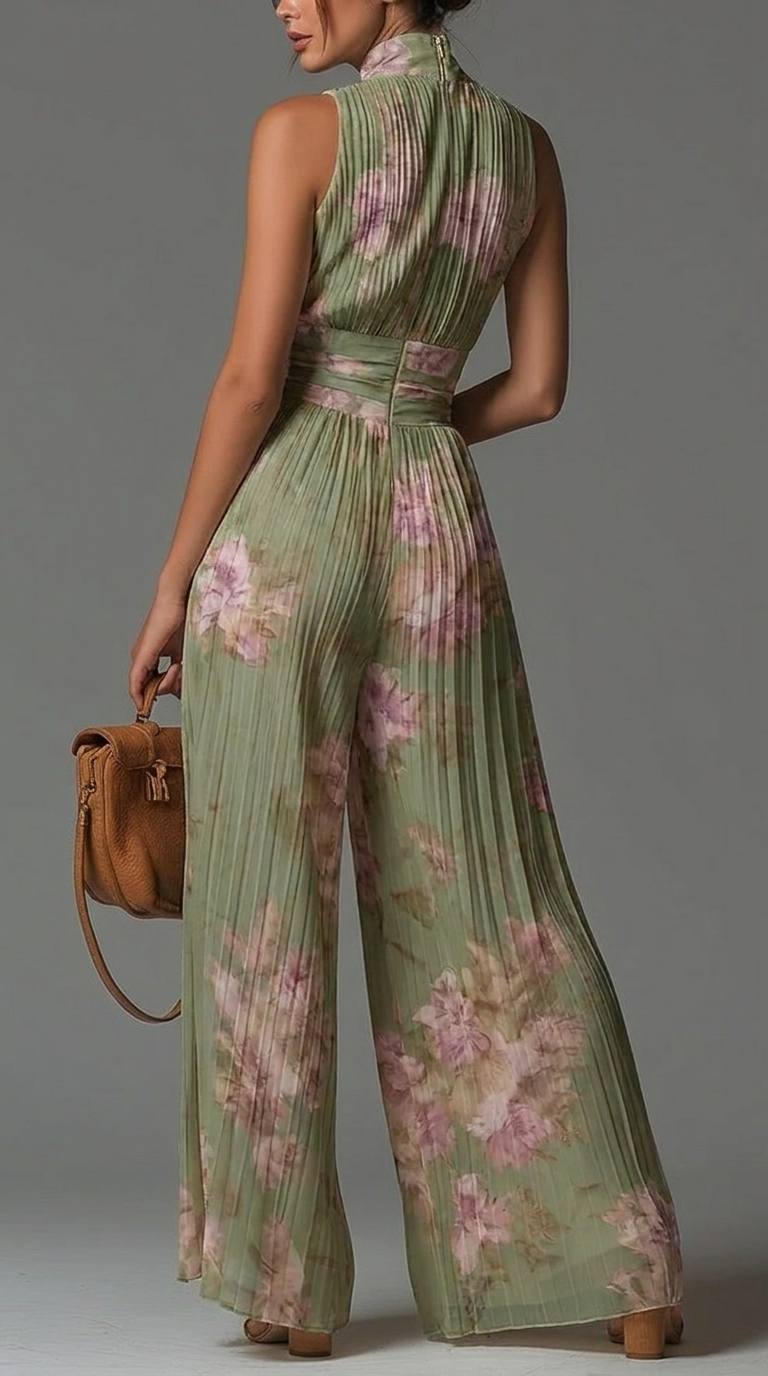 Zsófia Jumpsuit | Plissierter Chiffon-Overall in Grün