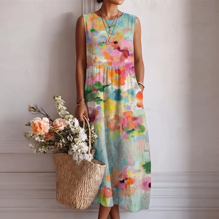 Karla™ | Elegantes mehrfarbiges Midikleid