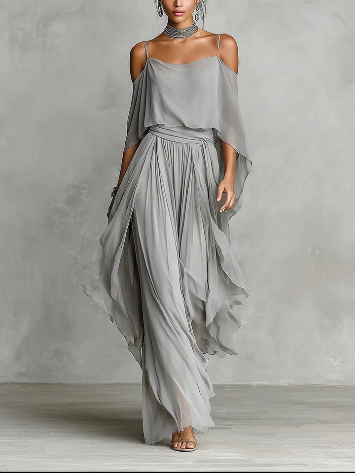 Freya | Off-Shoulder Chiffon Zweiteiliges Set