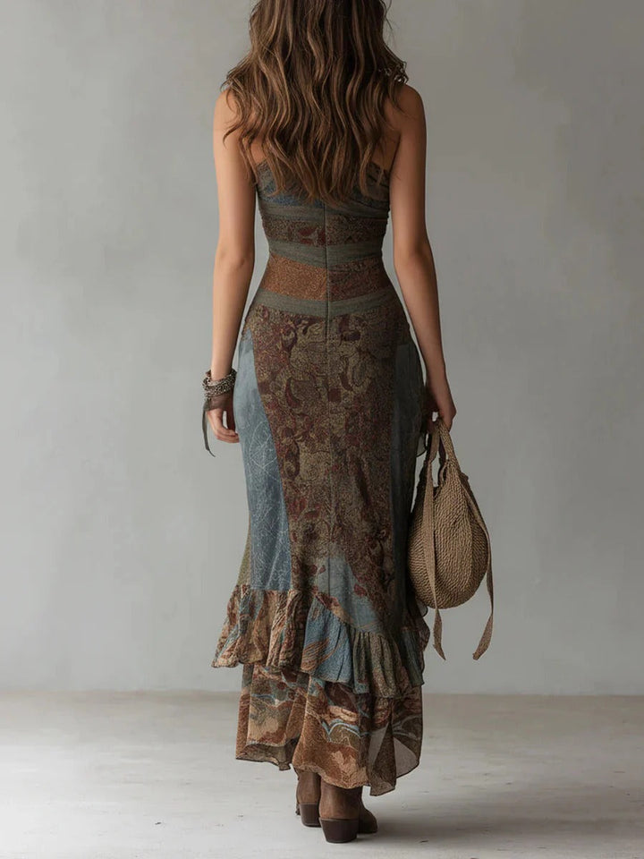 María | Asymmetrisches Ethnisches Print Maxikleid