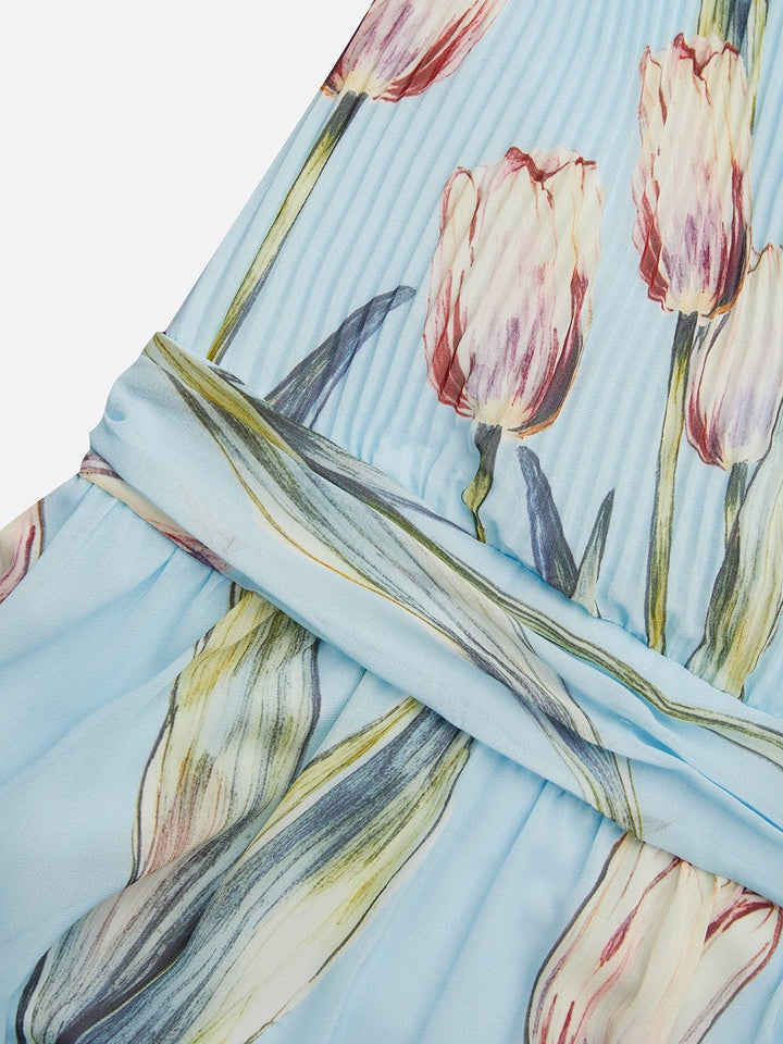 Nerea - Elegantes Maxikleid mit Tulpenmuster und V-Ausschnitt