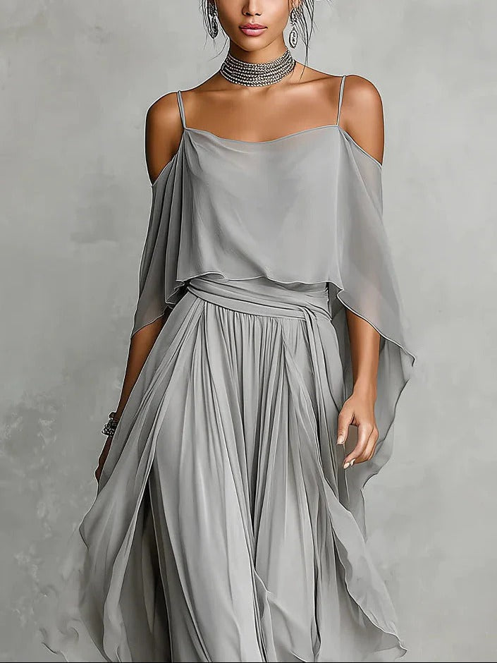 Freya | Off-Shoulder Chiffon Zweiteiliges Set