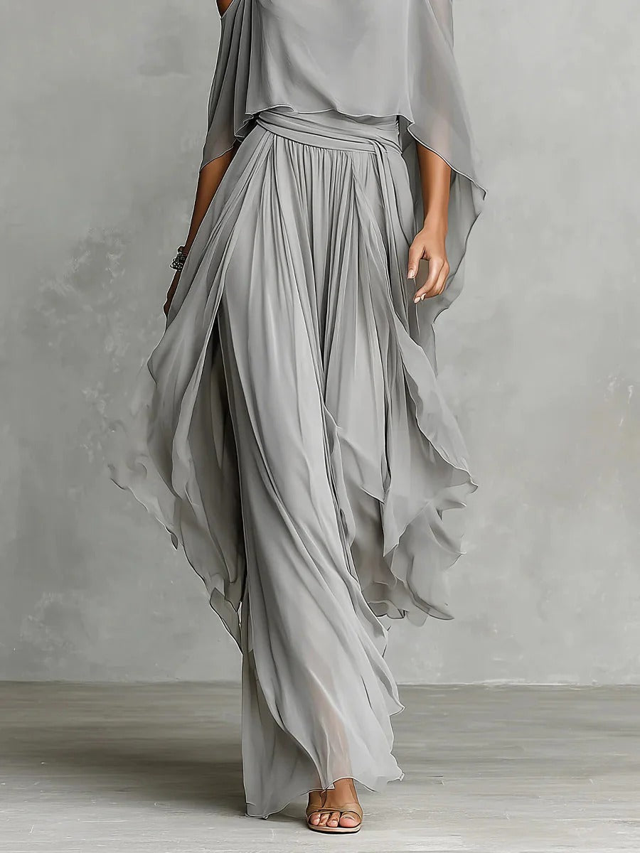 Freya | Off-Shoulder Chiffon Zweiteiliges Set