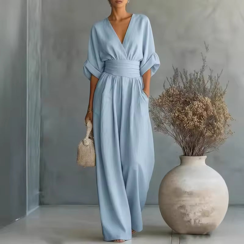 Georgina | Eleganter Jumpsuit mit tiefem V-Ausschnitt und weitem Bein