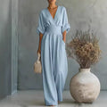 Georgina | Eleganter Jumpsuit mit tiefem V-Ausschnitt und weitem Bein